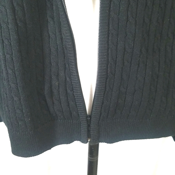 Tail Cable Knitted Black Zippered Cardigan.  L - Picture 5 of 13